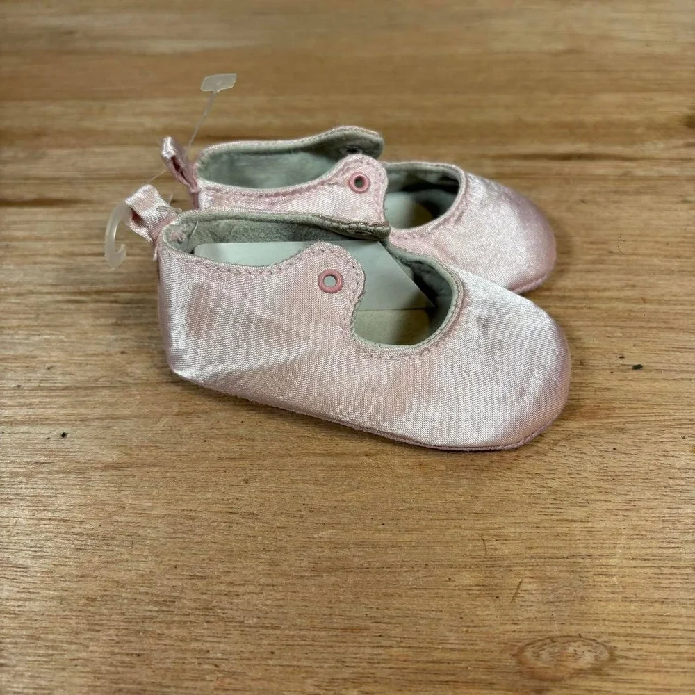Baby Girls Pink Satin Mary Jane Crib Shoes Soft Sole Size 4 Special Occasion